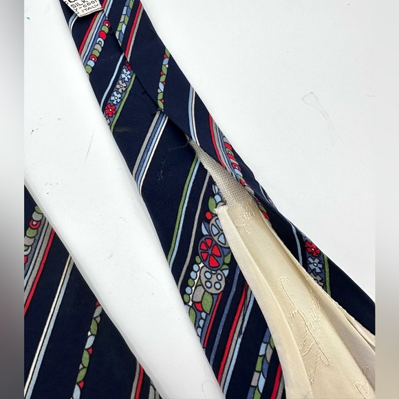 Vintage Pancaldi Blue Geometric Striped Silk Tie - Picture 8 of 10